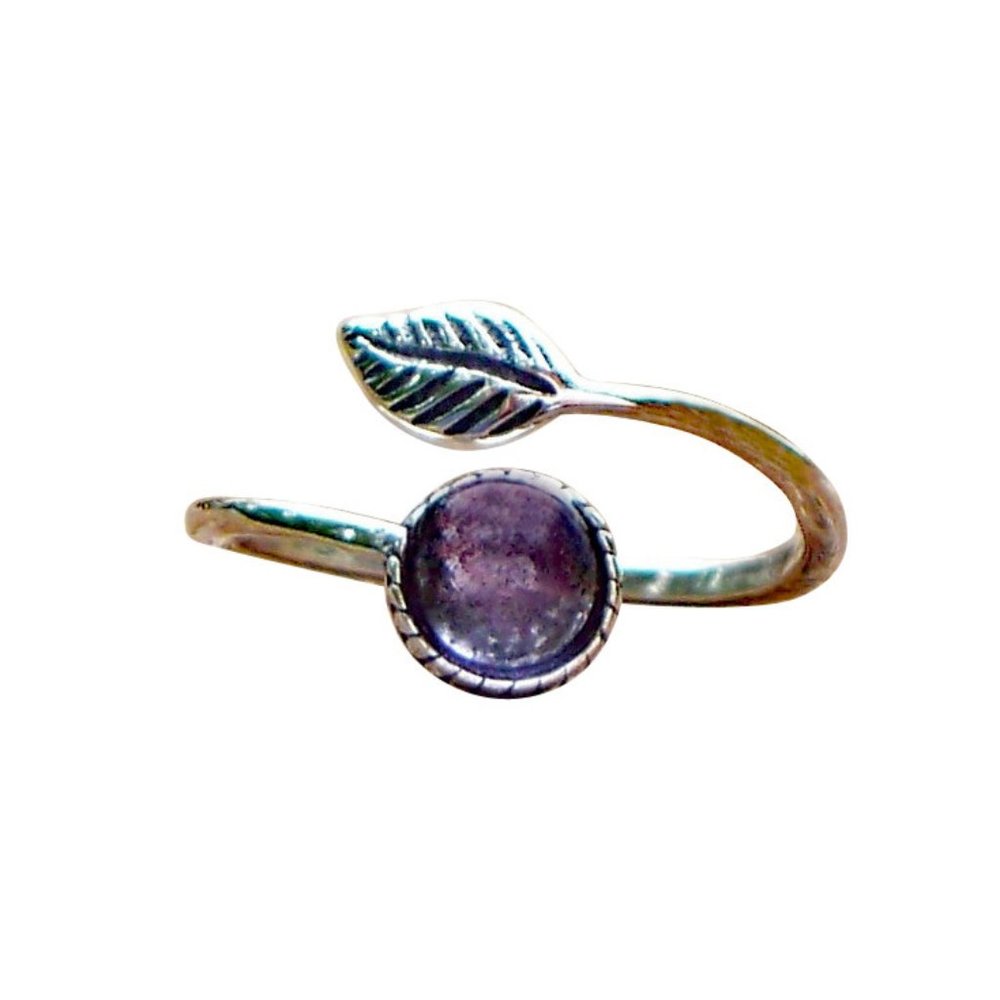 Recycled Early 1900's Purple Medicine Bottle Sterling Silver Botanical Leaf Ring